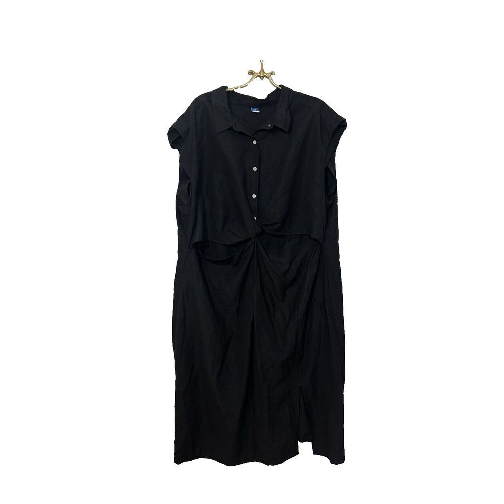 Old Navy Drapey Twist Maxi Dress Women 3X‎ Blk Sleeveless Rayon Linen Open Waist